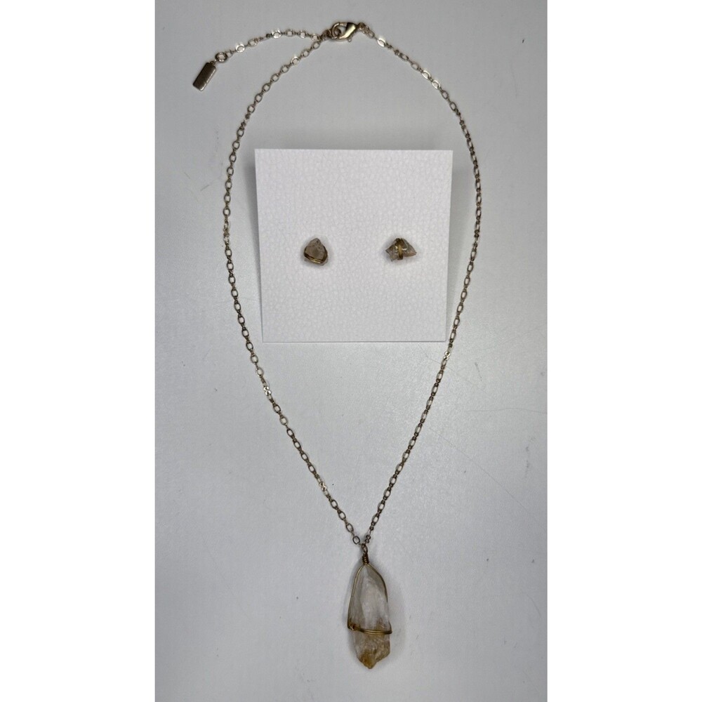 Ariana Ost Wrapped Crystal Citrine Pendant Set Necklace And Earring Studs NWOT